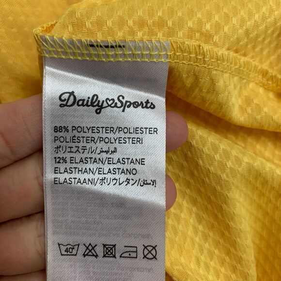 Daily Sports Polo Shirt Womens L Yellow Stretch Collared Snap Button Troon Club - Picture 10 of 16
